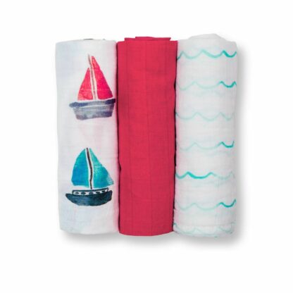 Lulujo Cotton Muslin Cloth - Sailboats - 3 Pack
