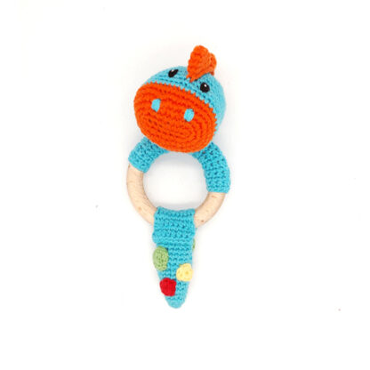 Pebblechild Turquoise Dinosaur Wooden Teether Ring