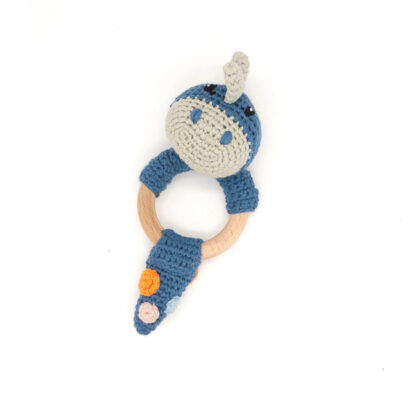 Pebblechild Blue Dinosaur Wooden Teether Ring