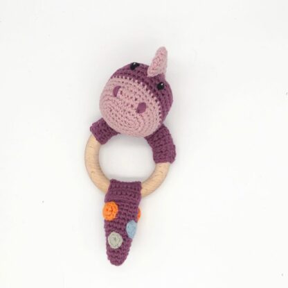 Pebblechild Purple Dinosaur Wooden Teether Ring