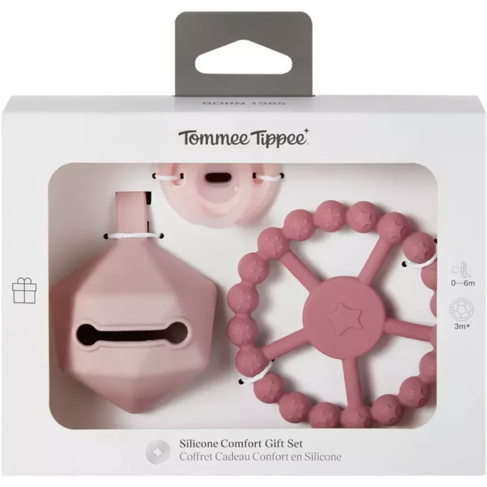 Tommee Tippee Silicone Dummy and Comfort Gift Set – Pink